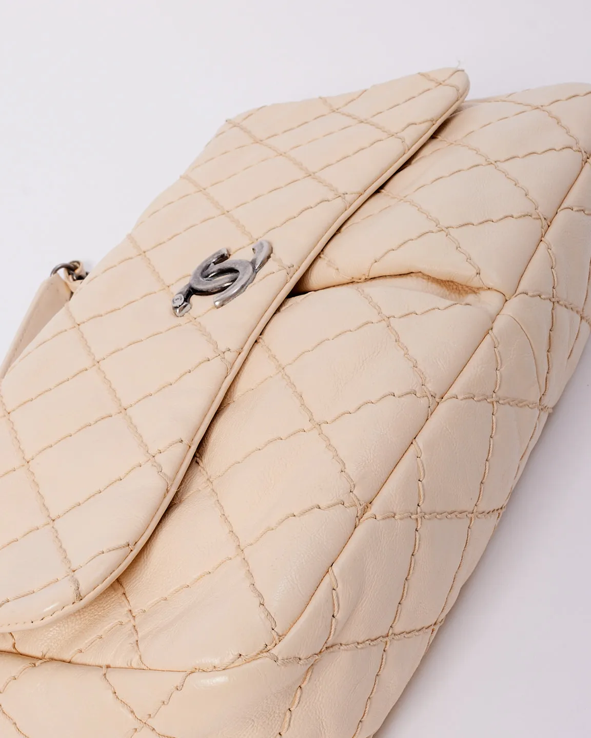 Chanel Beige Matelasse Leather with Aged Silver Hardware Flap Bag