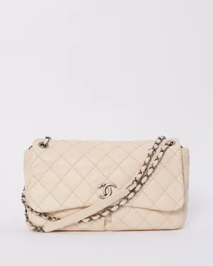 Chanel Beige Matelasse Leather with Aged Silver Hardware Flap Bag