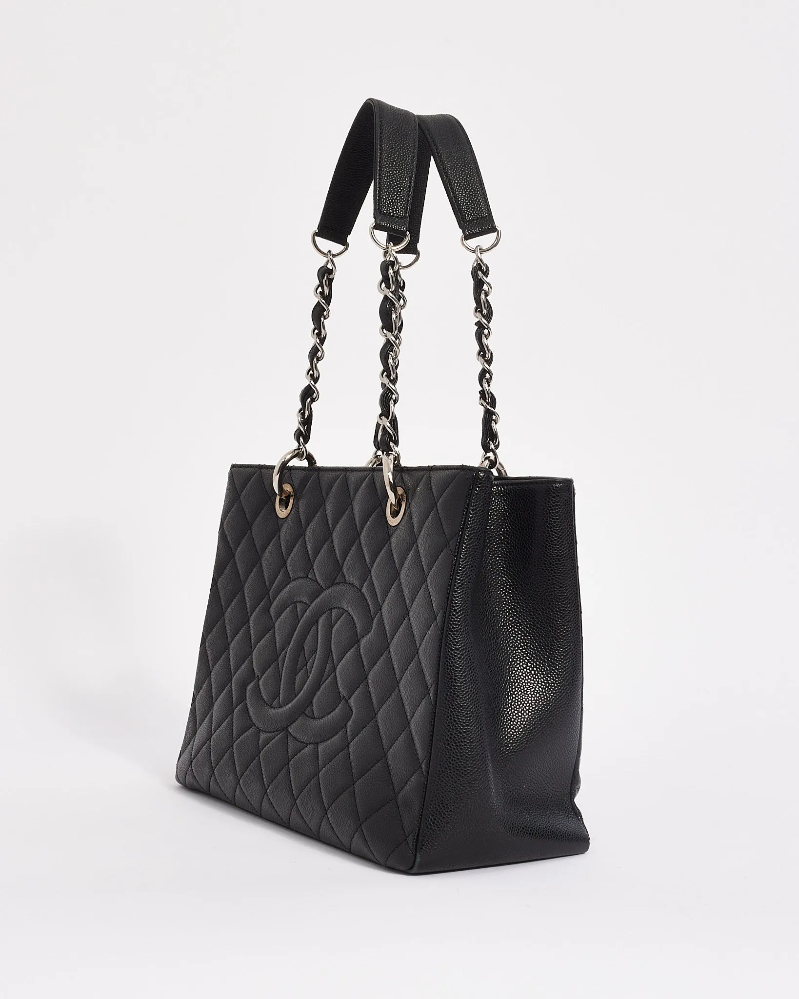 Chanel Black Caviar Leather Grand Shopping Tote (GST) with Silver Hardware