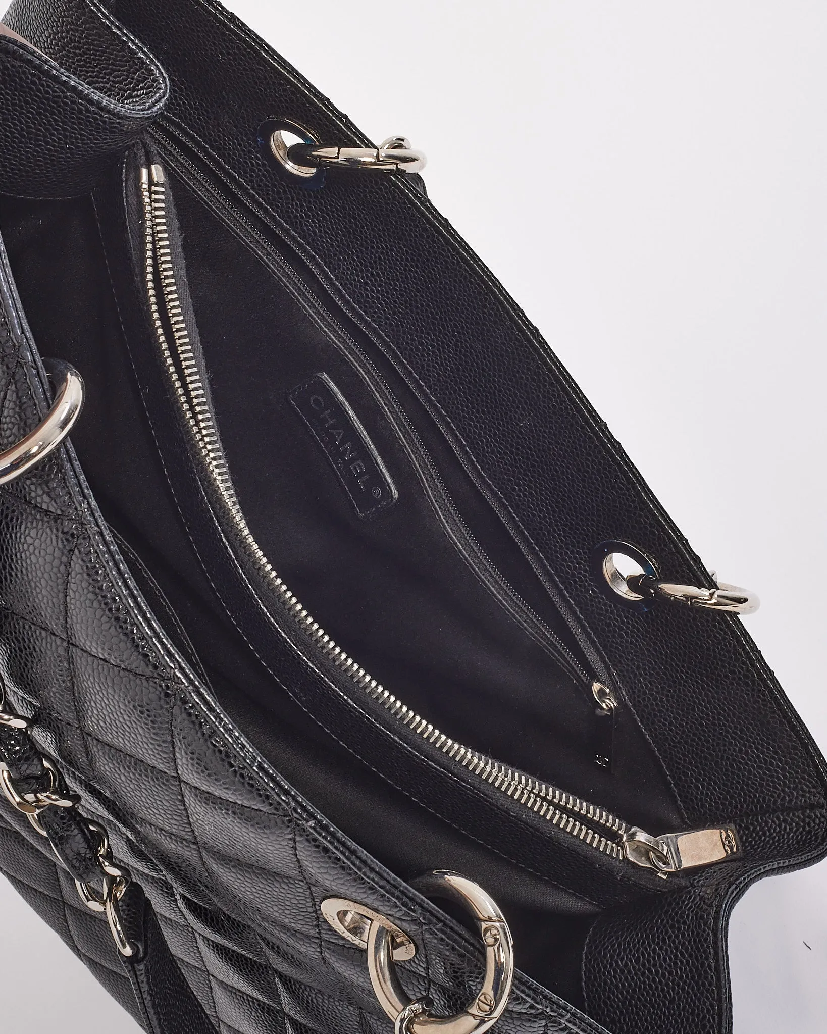 Chanel Black Caviar Leather Grand Shopping Tote (GST) with Silver Hardware