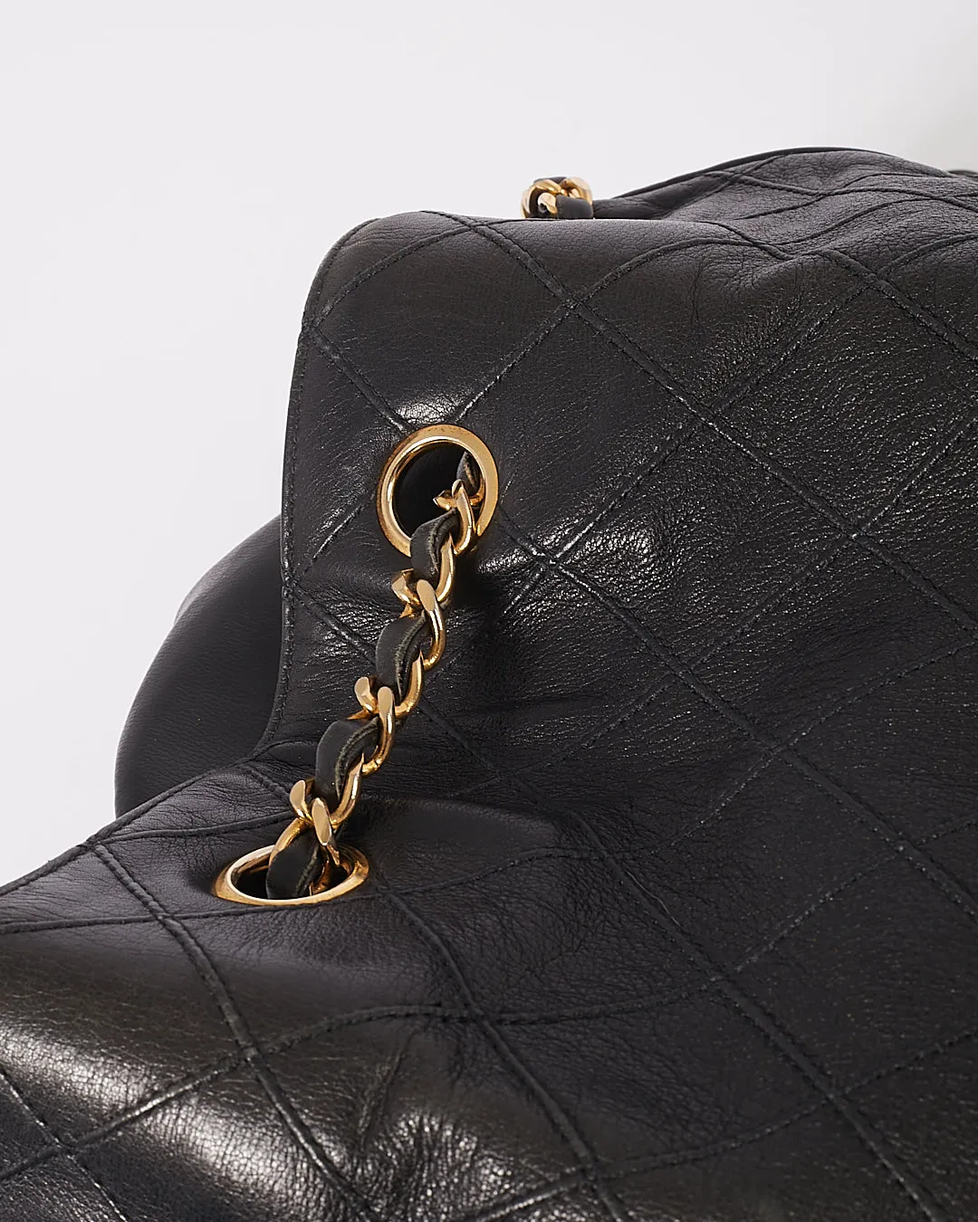 Chanel Black Crinkled Lambskin Vintage Bucket Chain Hobo Bag