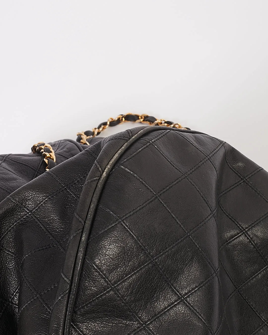 Chanel Black Crinkled Lambskin Vintage Bucket Chain Hobo Bag