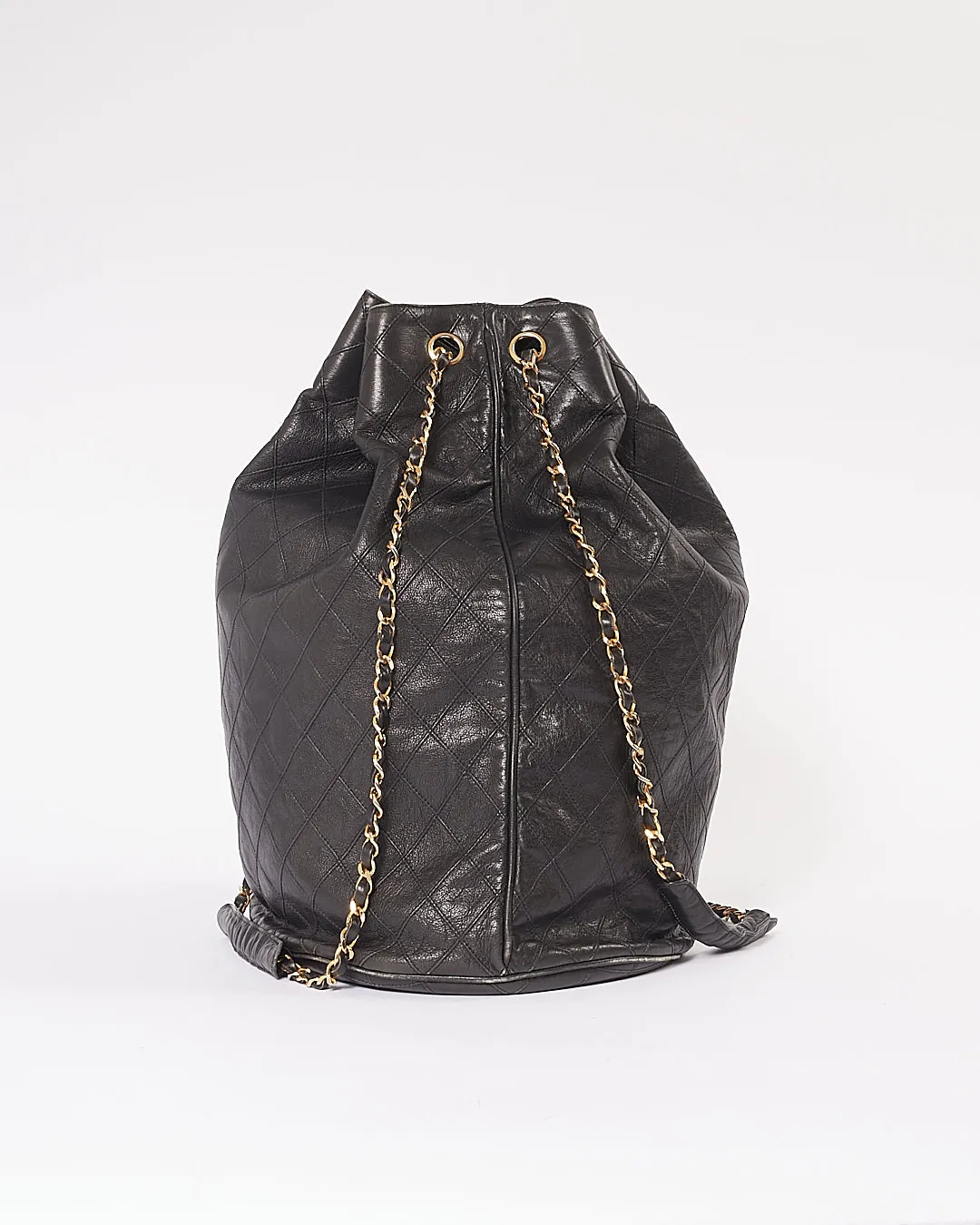 Chanel Black Crinkled Lambskin Vintage Bucket Chain Hobo Bag