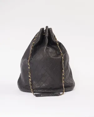 Chanel Black Crinkled Lambskin Vintage Bucket Chain Hobo Bag