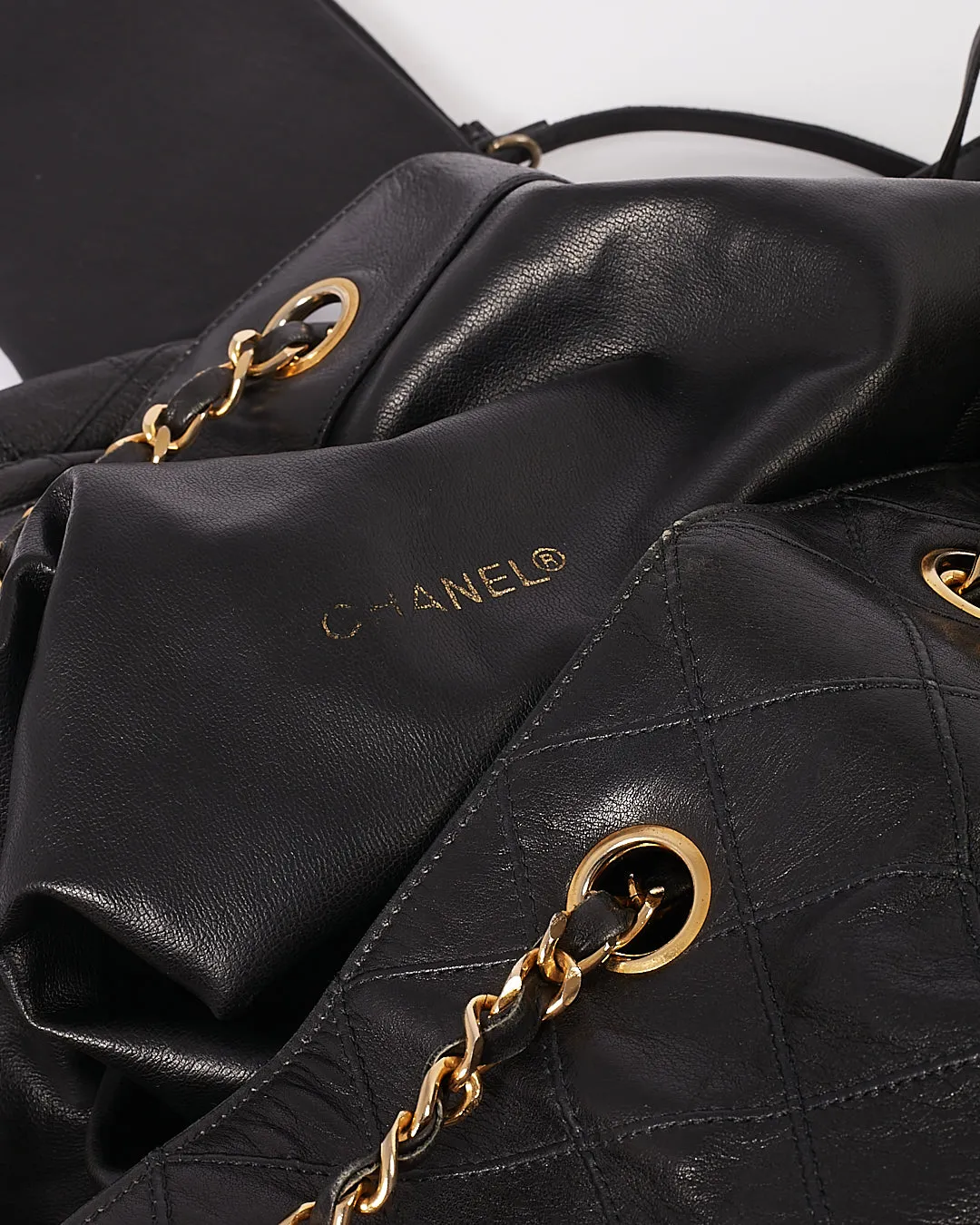 Chanel Black Crinkled Lambskin Vintage Bucket Chain Hobo Bag