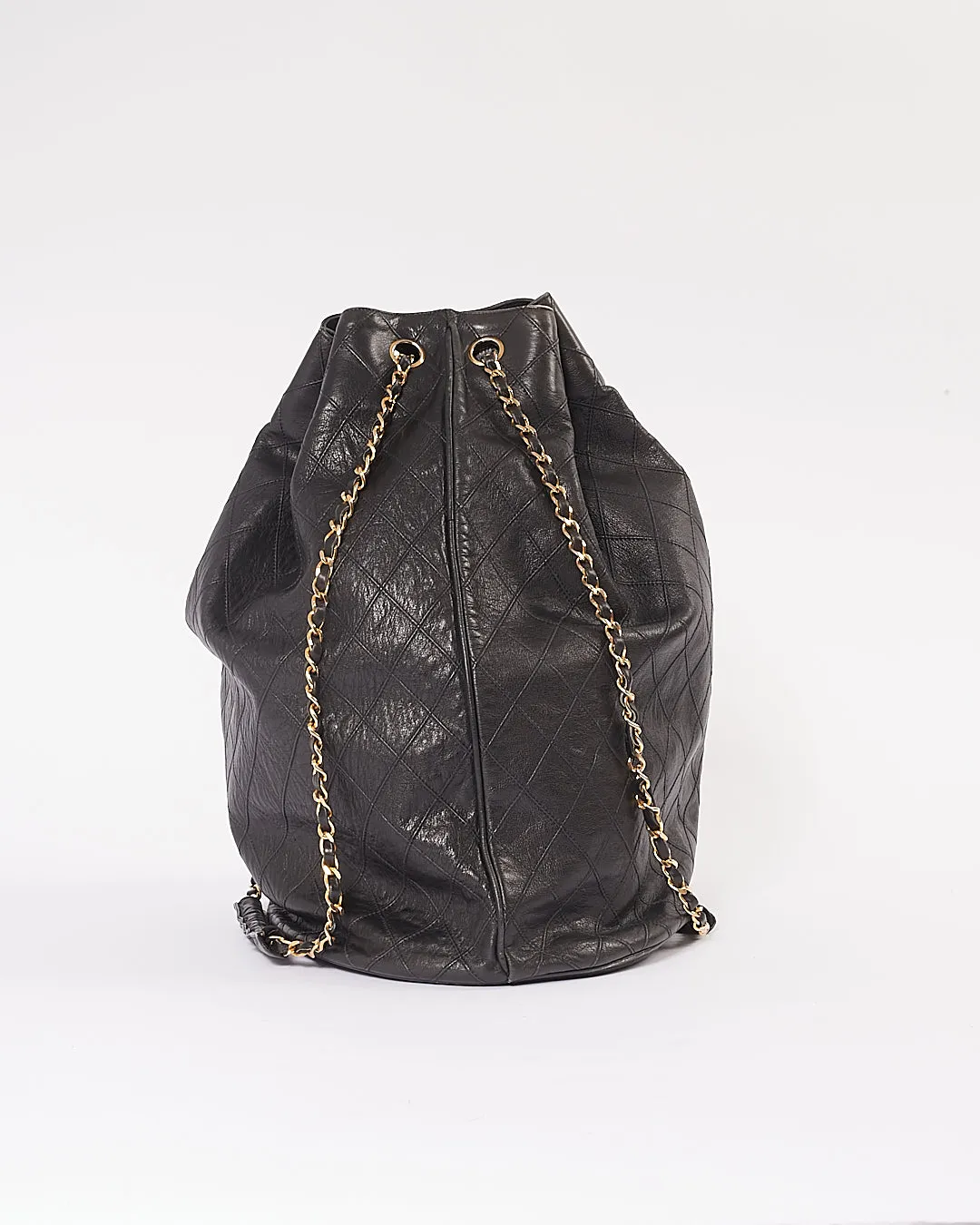 Chanel Black Crinkled Lambskin Vintage Bucket Chain Hobo Bag