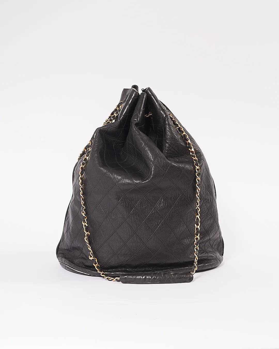 Chanel Black Crinkled Lambskin Vintage Bucket Chain Hobo Bag