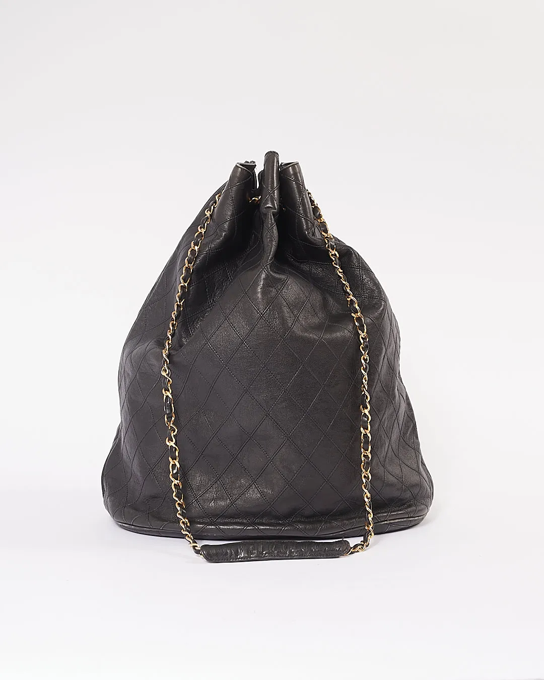 Chanel Black Crinkled Lambskin Vintage Bucket Chain Hobo Bag