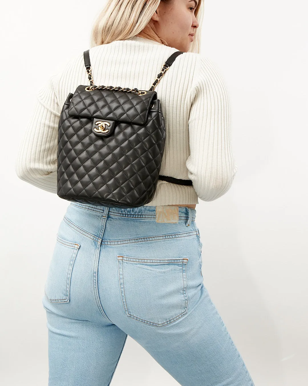 Chanel Black Lambskin Quilted Urban Spirit Backpack