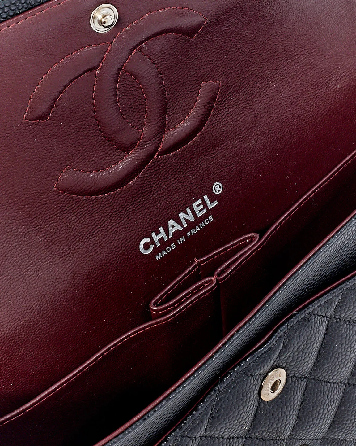 Chanel Black Leather Caviar Medium Classic Double Flap Bag