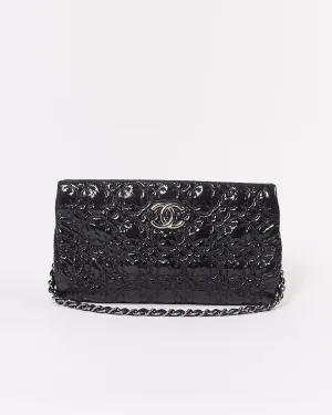 Chanel Black Patent Camellia Flower Pochette Chain Shoulder Bag