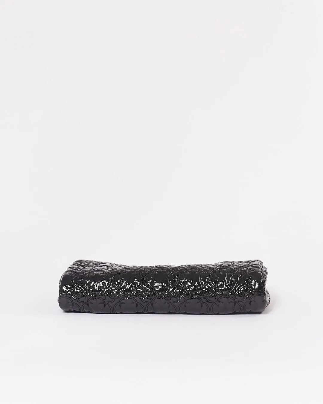 Chanel Black Patent Camellia Flower Pochette Chain Shoulder Bag