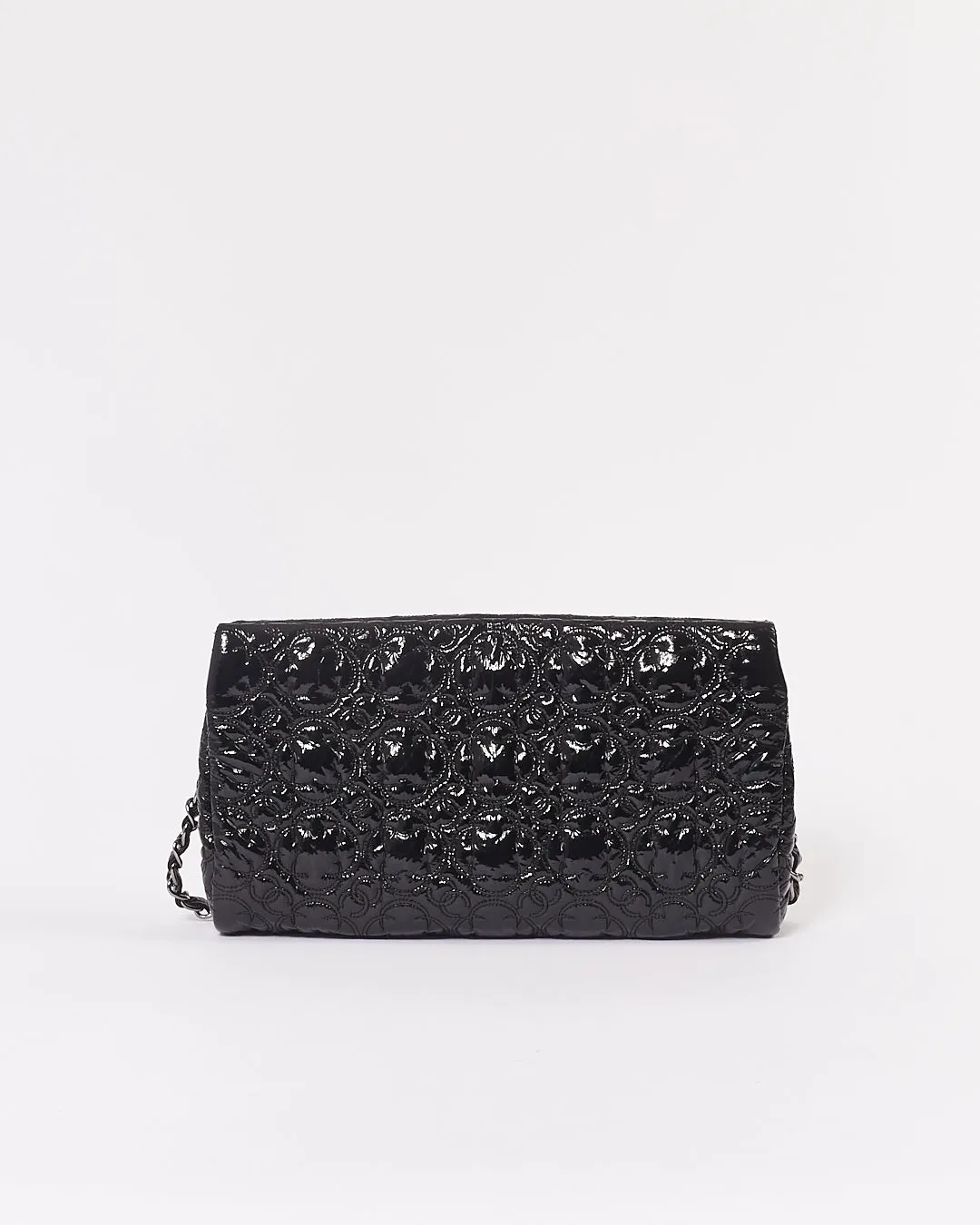 Chanel Black Patent Camellia Flower Pochette Chain Shoulder Bag