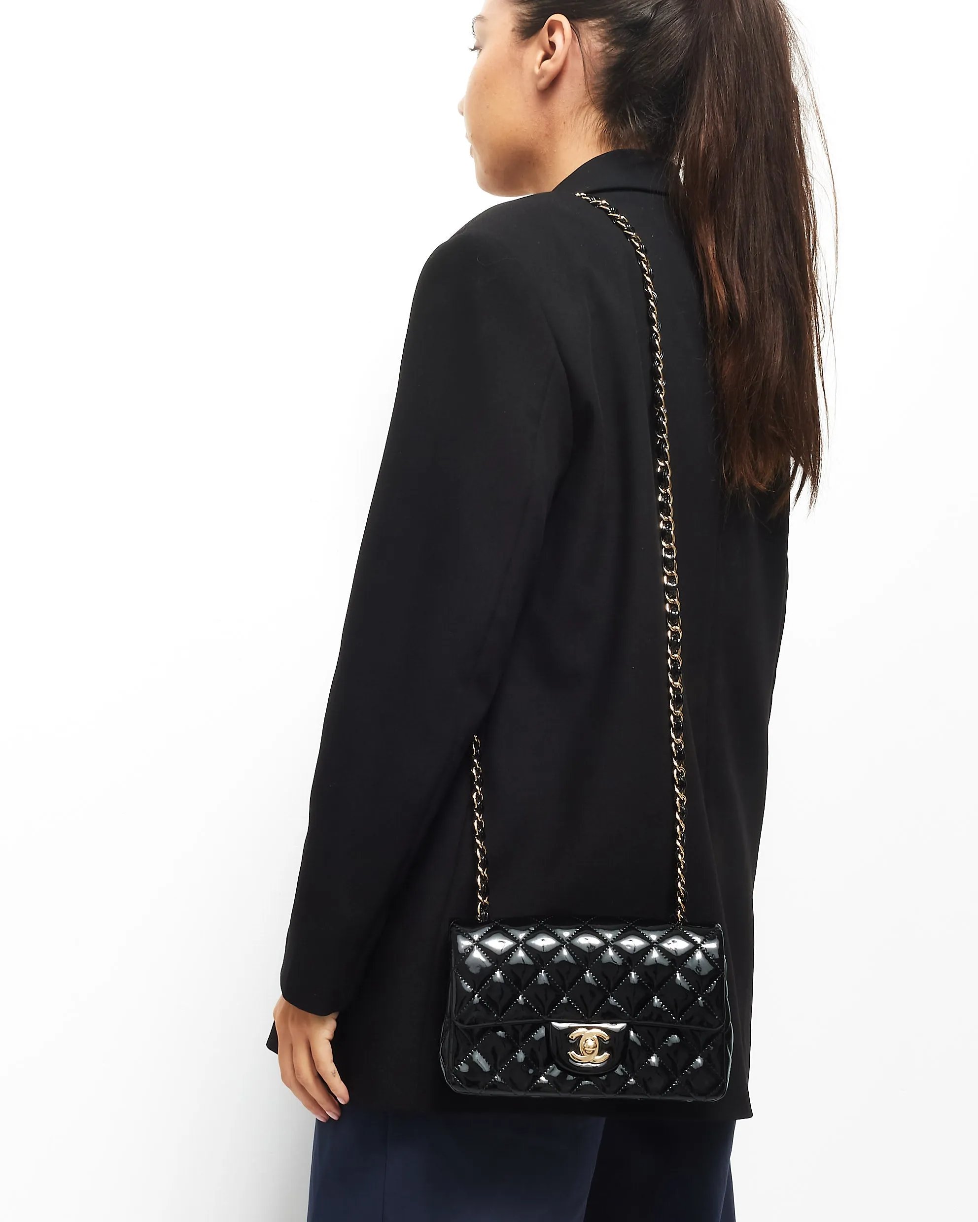 Chanel Black Patent Leather CHPW Mini Rectangular Single Flap