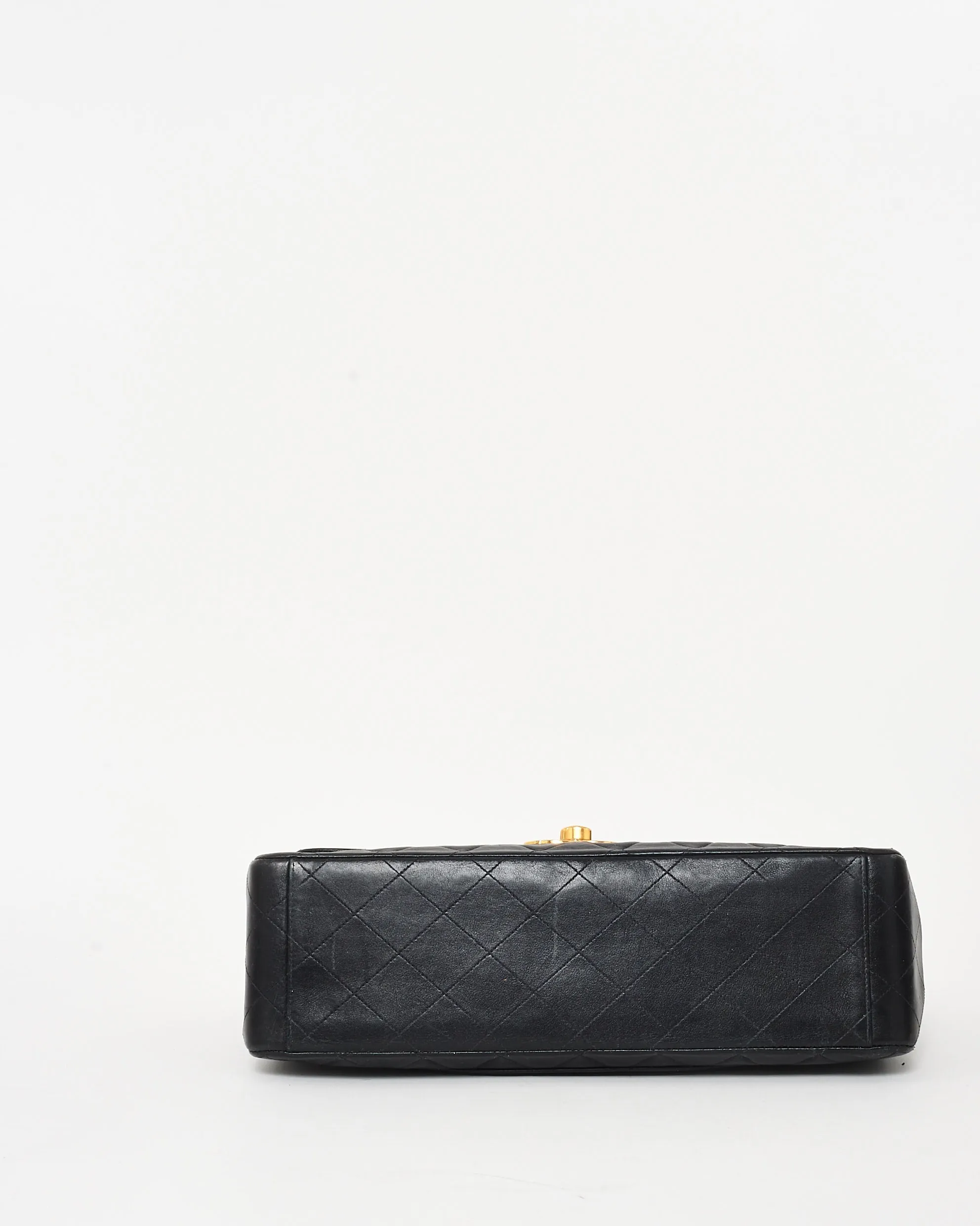 Chanel Vintage Black Lambskin 24K Gold Plated Hardware Maxi Single Flap Bag