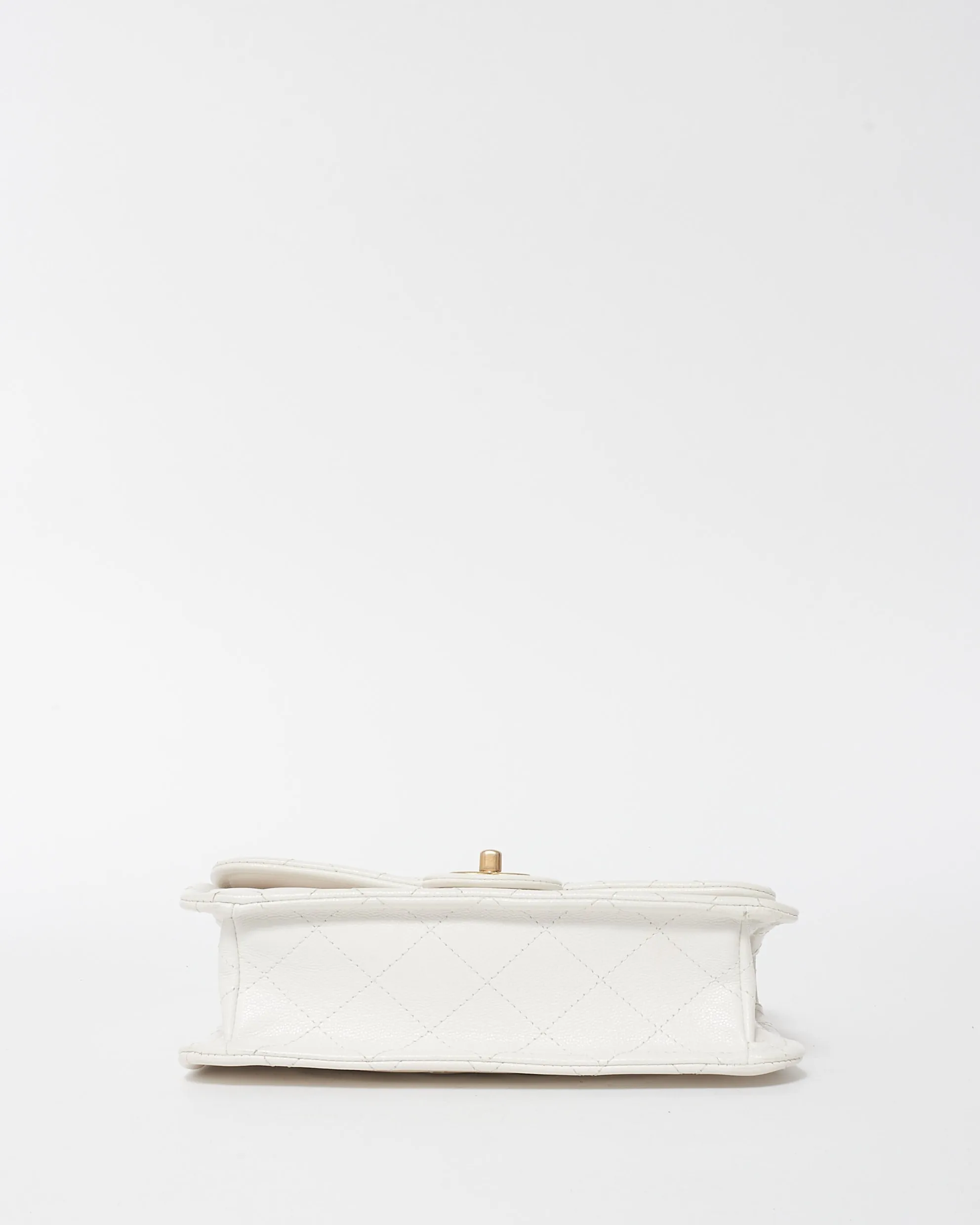 Chanel White Caviar Leather Small Sweet Classic Single Flap Bag GHW