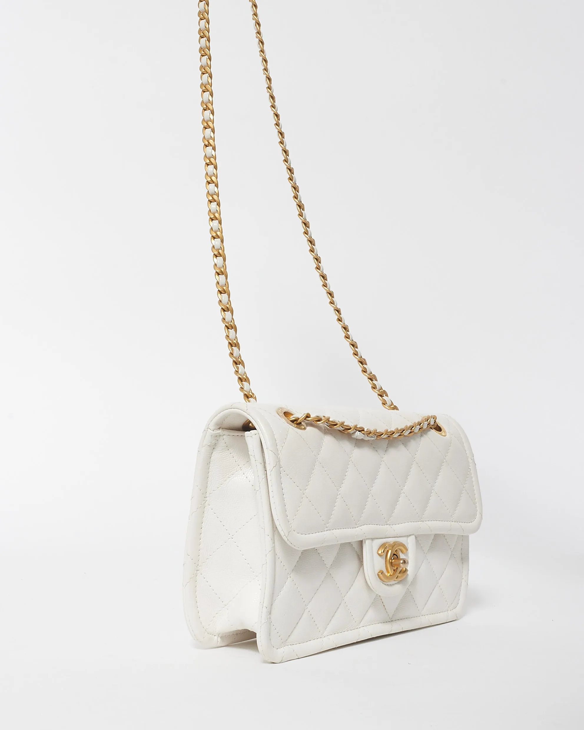 Chanel White Caviar Leather Small Sweet Classic Single Flap Bag GHW