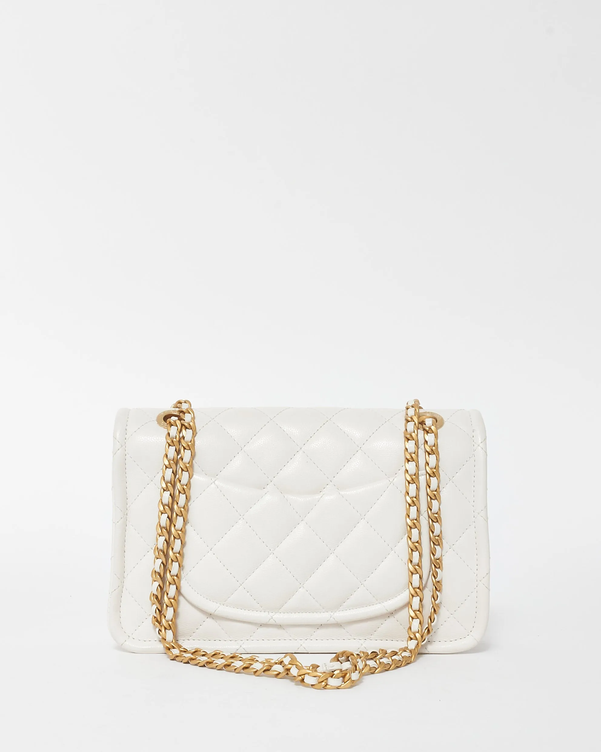 Chanel White Caviar Leather Small Sweet Classic Single Flap Bag GHW