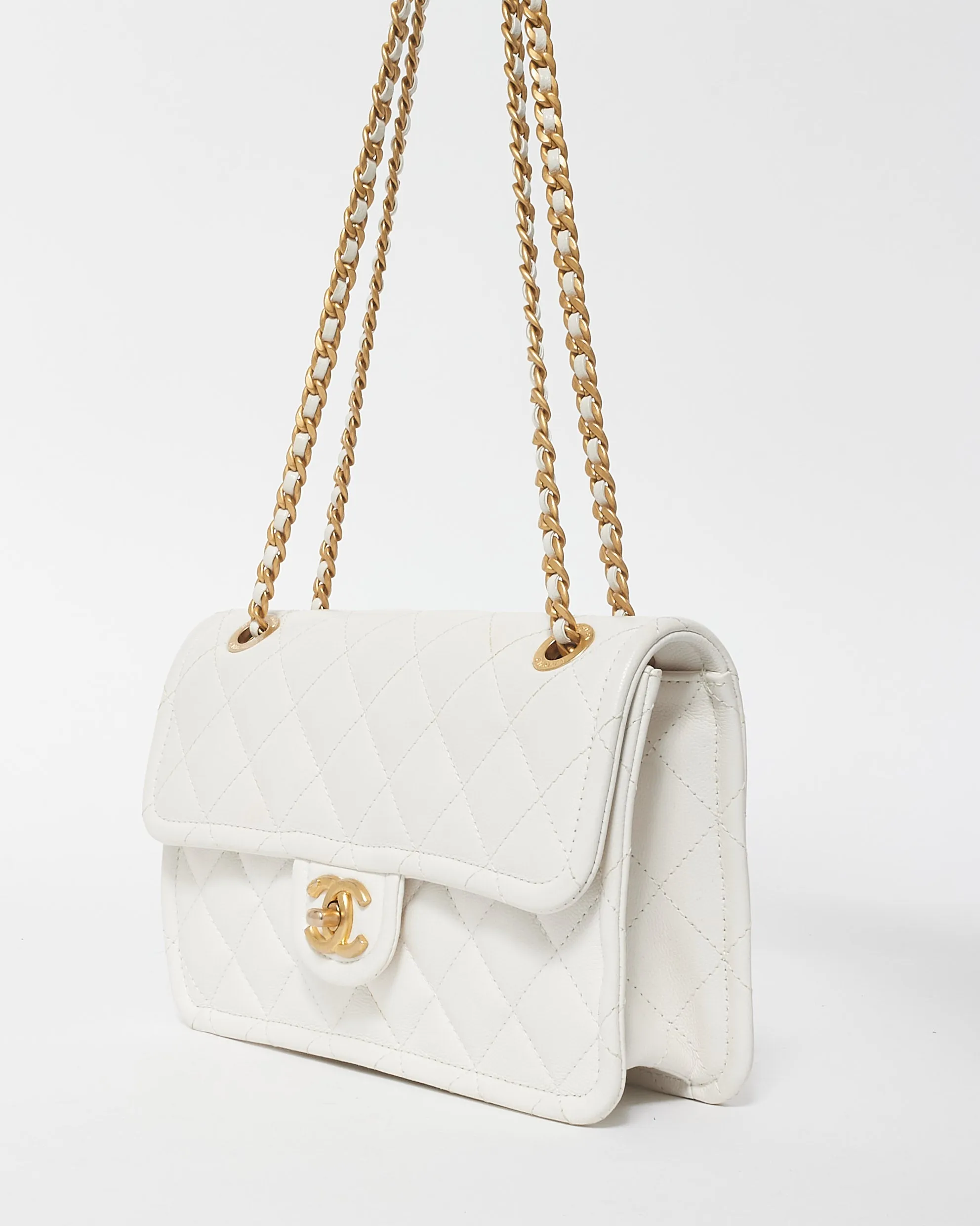 Chanel White Caviar Leather Small Sweet Classic Single Flap Bag GHW
