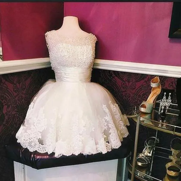 Charming Beaded Sheer Tulle Lace Appliques Homecoming Dresses Graduation Dress, MH411