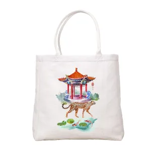 Cheetah And Pagoda Tote Bag