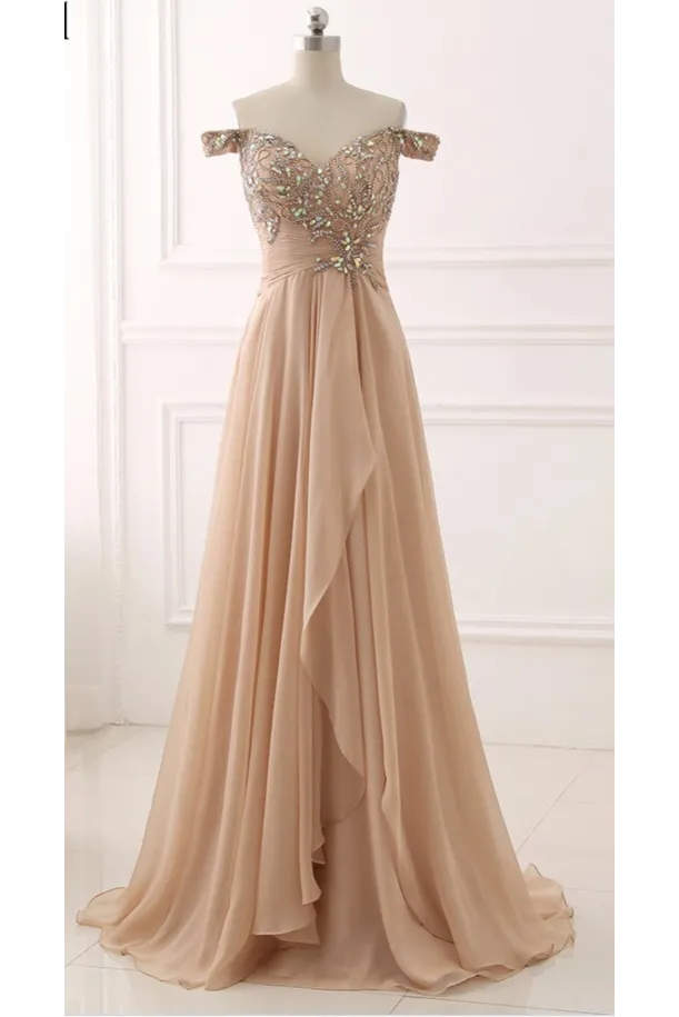 Chiffon Sweetheart Off Shoulder Beaded Pleated Long Prom Dress New OK626
