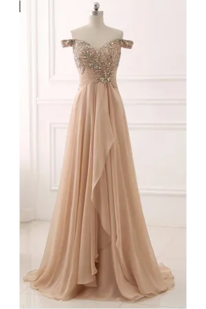 Chiffon Sweetheart Off Shoulder Beaded Pleated Long Prom Dress New OK626