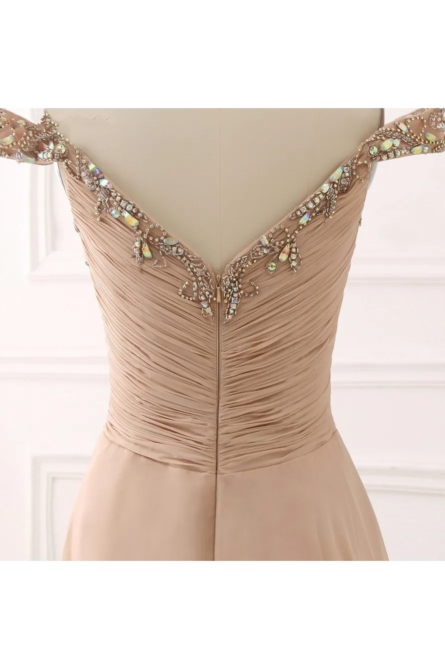 Chiffon Sweetheart Off Shoulder Beaded Pleated Long Prom Dress New OK626