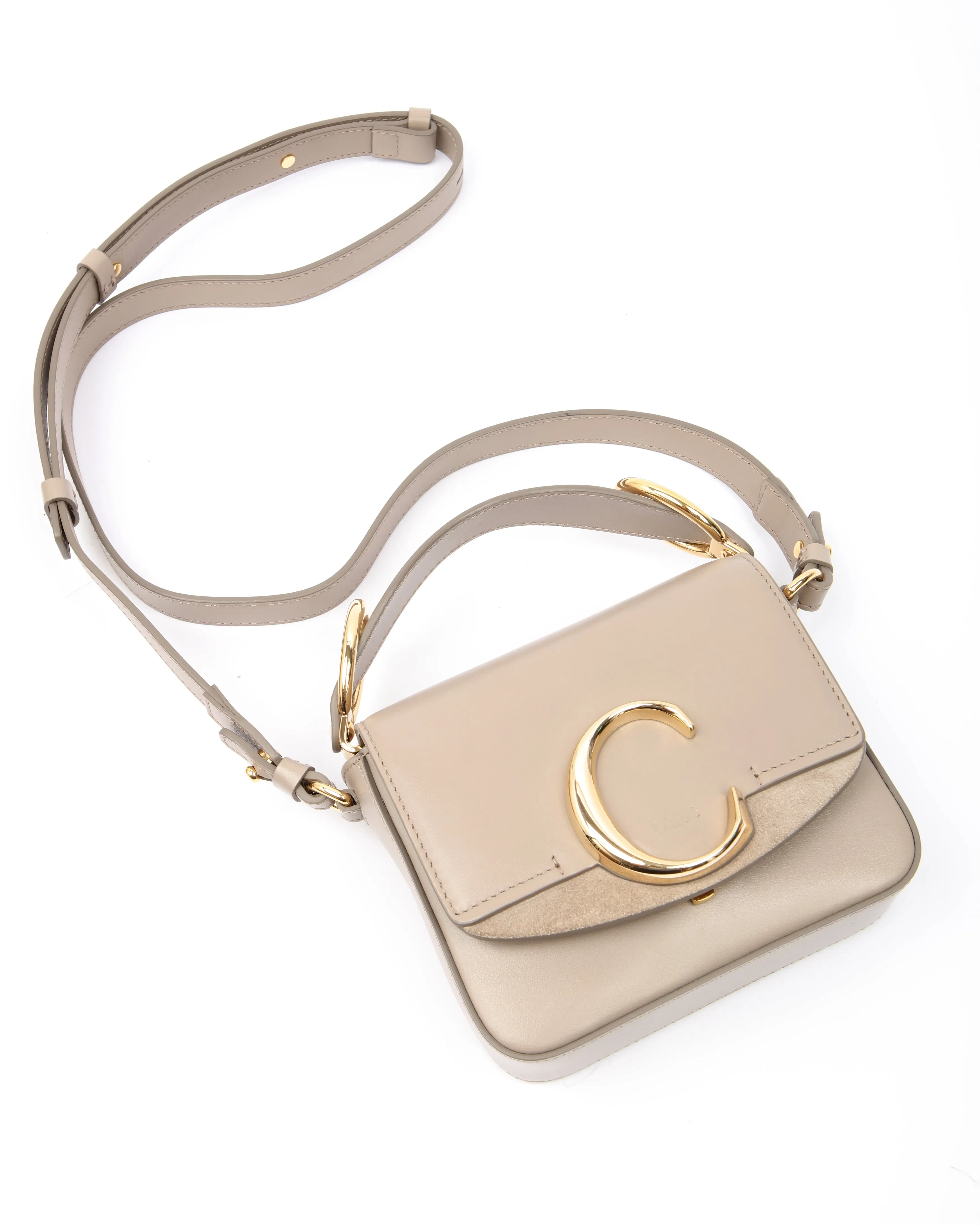Chloe Taupe Leather Mini C Crossbody Bag