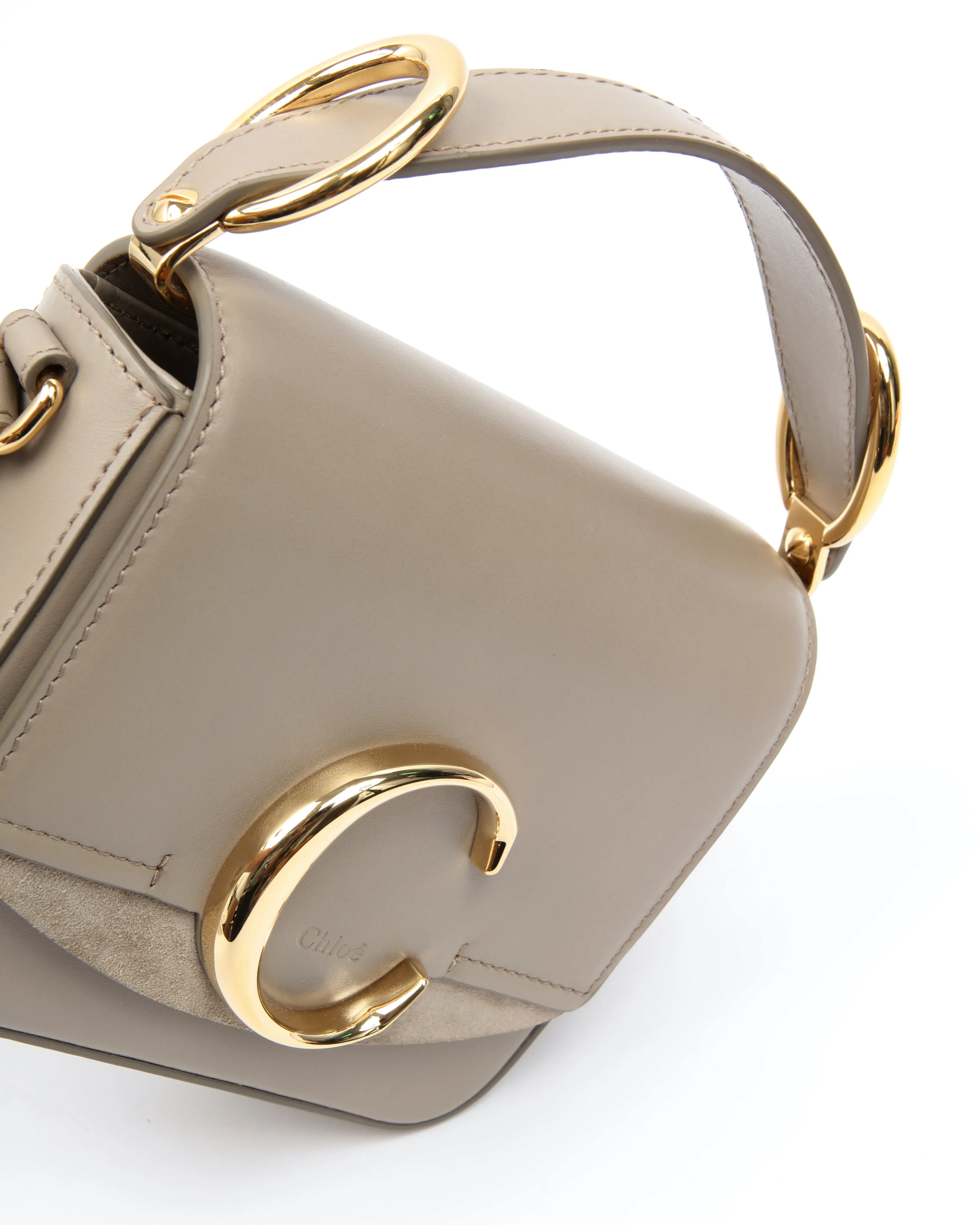 Chloe Taupe Leather Mini C Crossbody Bag