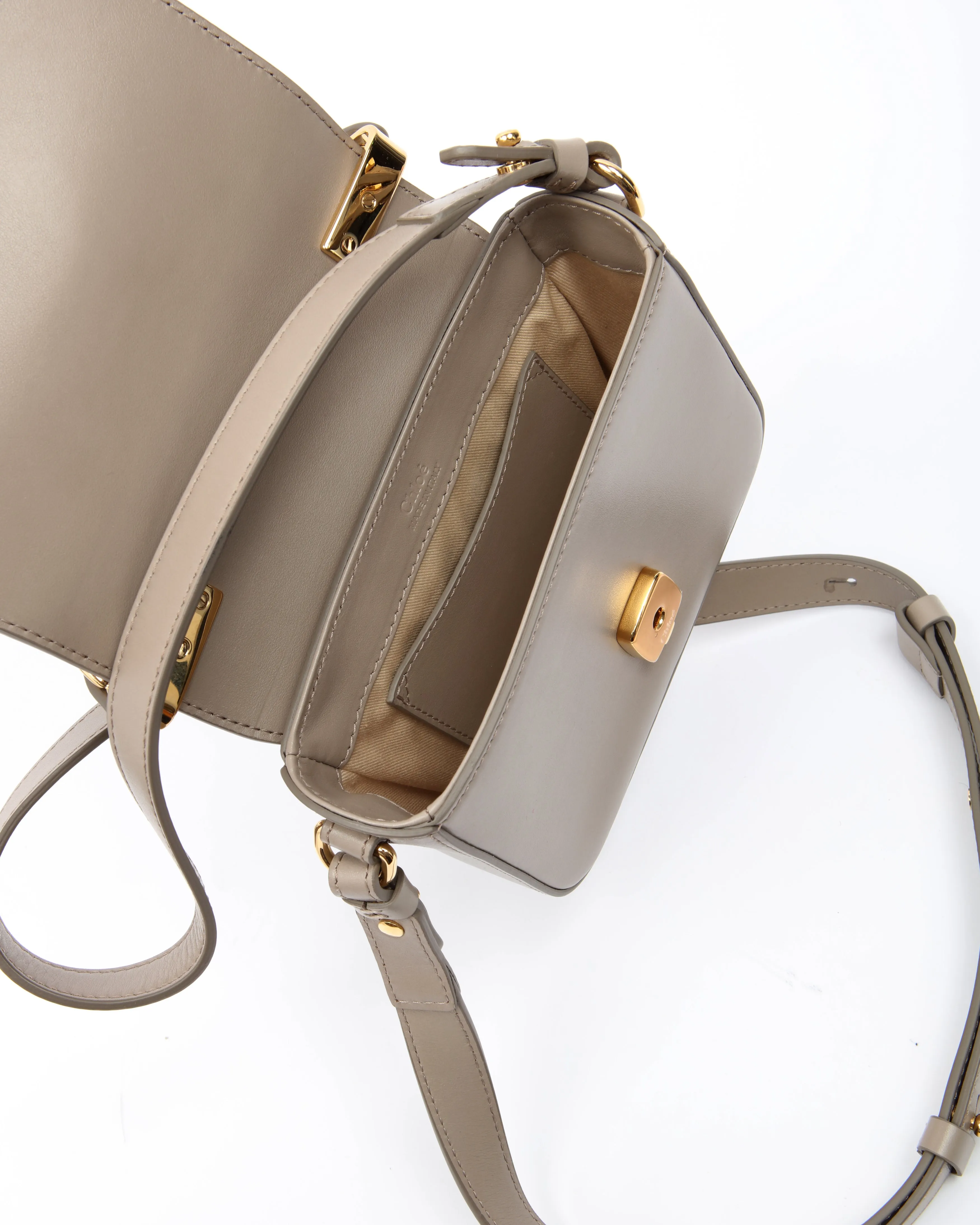 Chloe Taupe Leather Mini C Crossbody Bag
