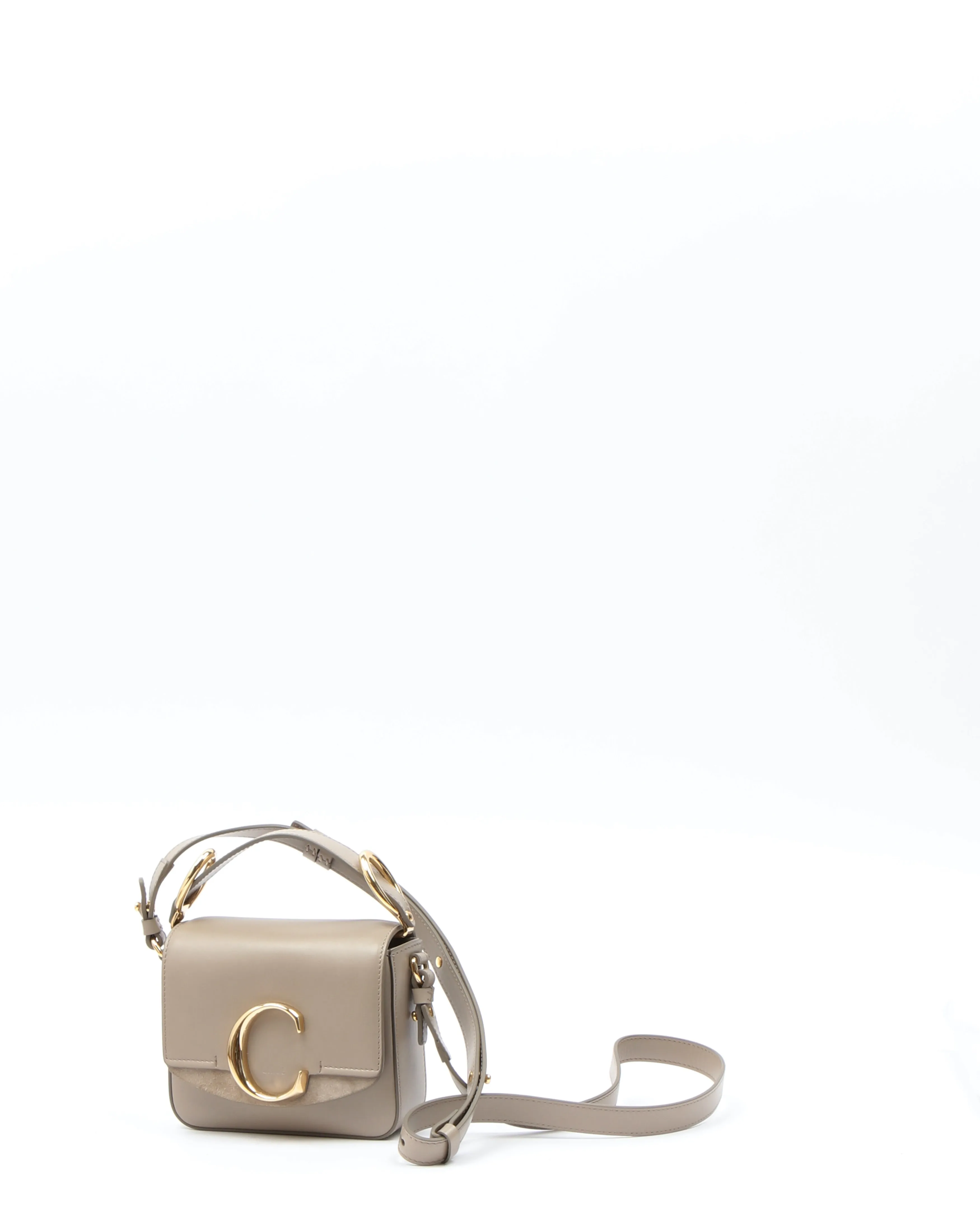 Chloe Taupe Leather Mini C Crossbody Bag