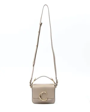 Chloe Taupe Leather Mini C Crossbody Bag