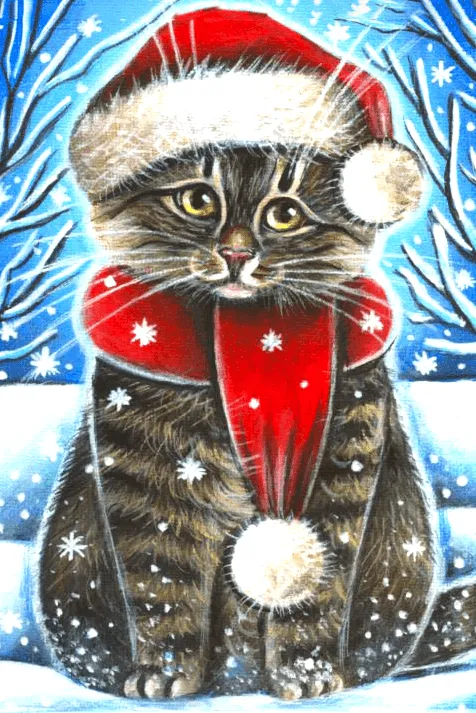 Christmas Cat CS2436 7.9 x 11.8 inches Crafting Spark Diamond Painting Kit