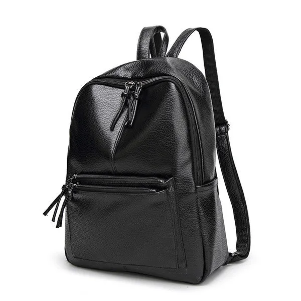 CM-BG120103 Women Casual Seoul Style PU Vintage Backpack - Black
