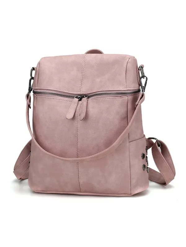 CM-BGS024332 Women Casual Seoul Style Zipper Front PU Backpack With Convertible Strap