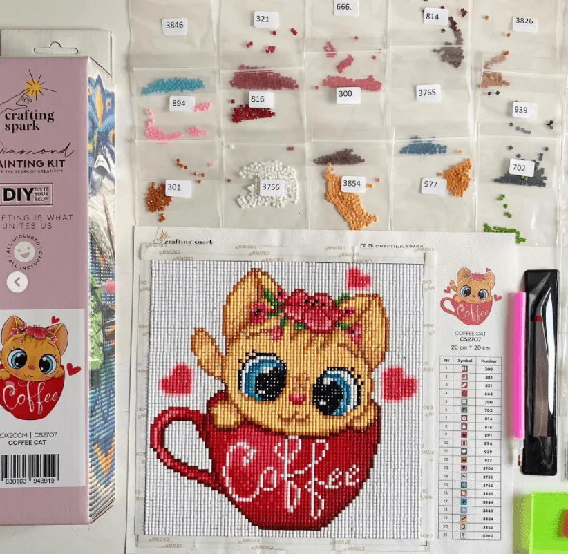 Coffee Cat CS2707 7.9 x 7.9 inches Crafting Spark Diamond Painting Kit