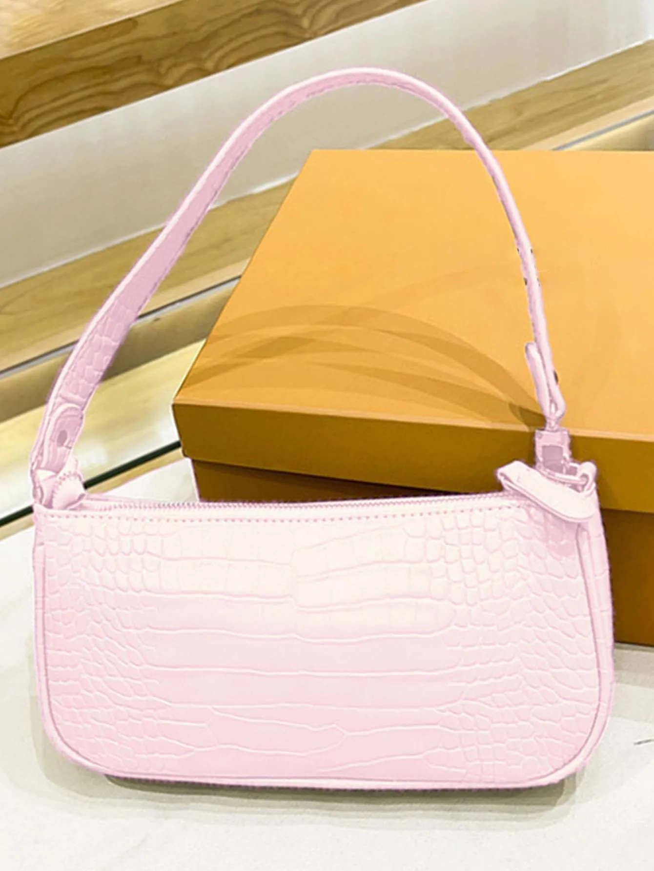 Croc Embossed Baguette Bag - Light Pink - FD ⚡