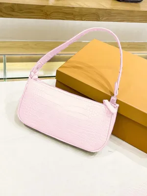 Croc Embossed Baguette Bag - Light Pink - FD ⚡