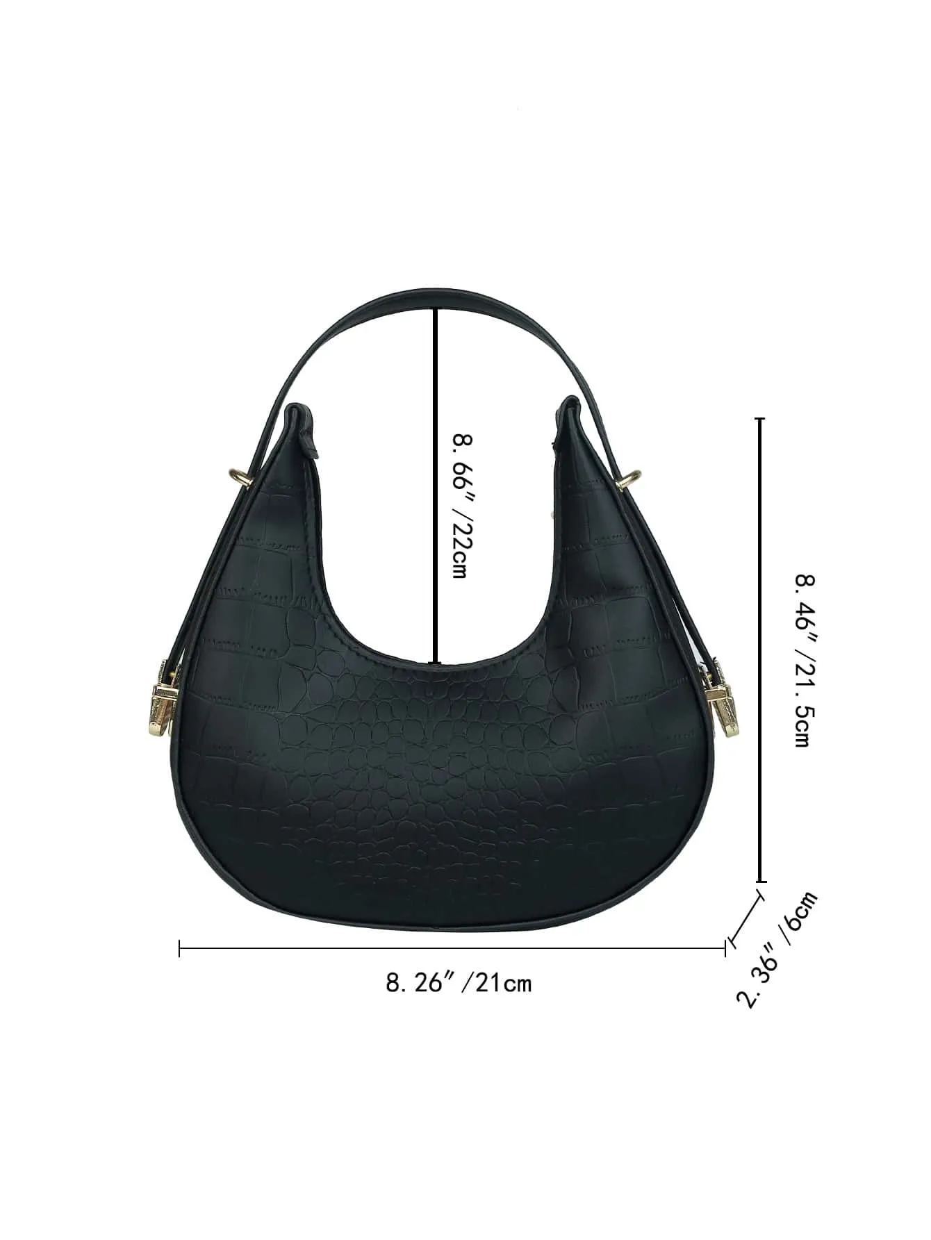 Croc Embossed Top Handle Hobo Bag - Black
