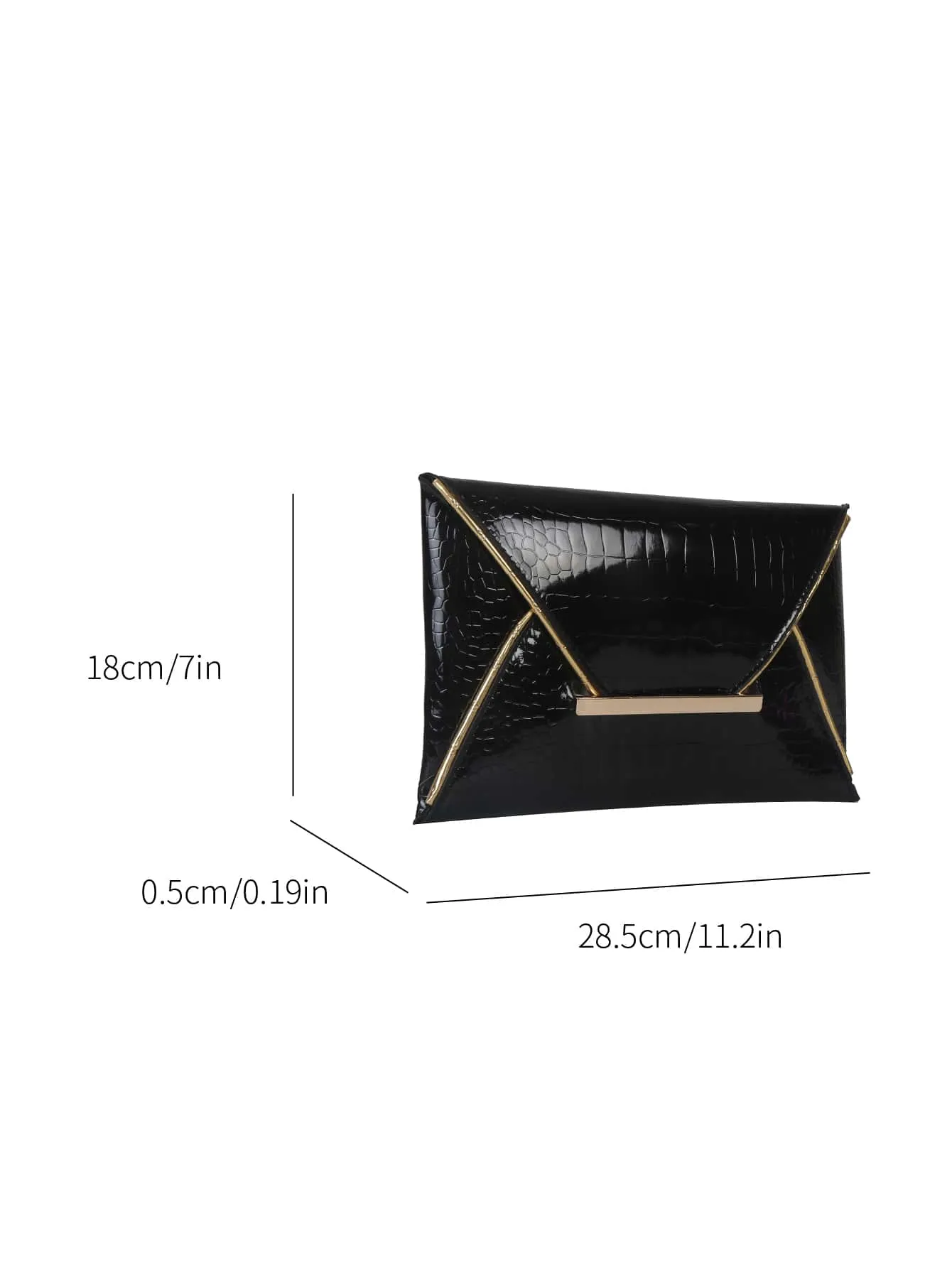 Crocodile Embossed Contrast Binding Envelope Bag - Black- FD ⚡