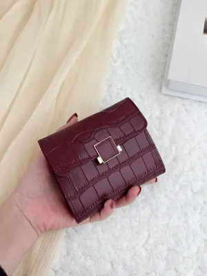 Crocodile Embossed Flap Small Wallet - 𝘚𝘚²³ - Burgundy- FD ⚡