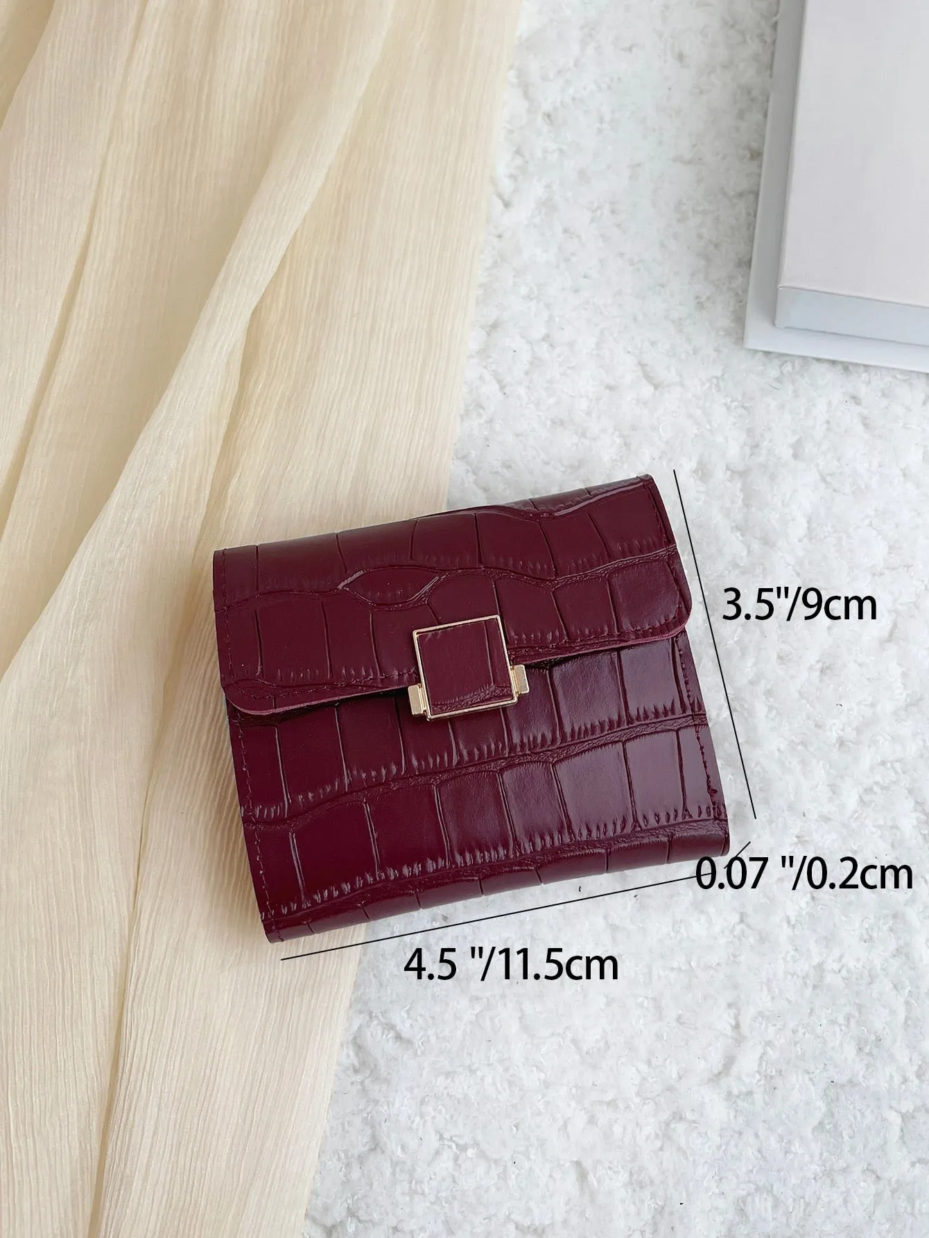 Crocodile Embossed Flap Small Wallet - 𝘚𝘚²³ - Burgundy- FD ⚡