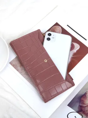 Crocodile Embossed Long Wallet - Dusty Pink