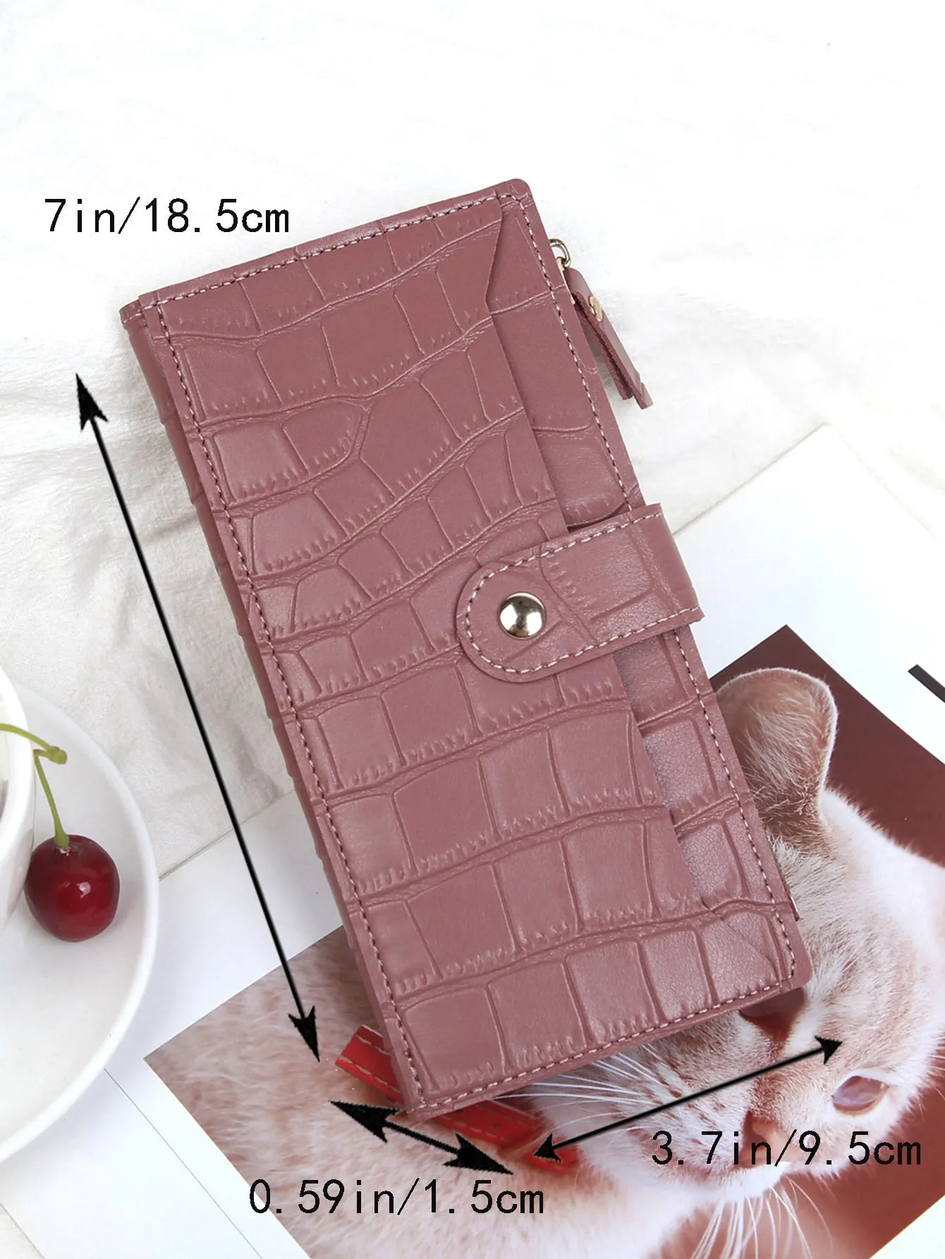 Crocodile Embossed Long Wallet - Dusty Pink