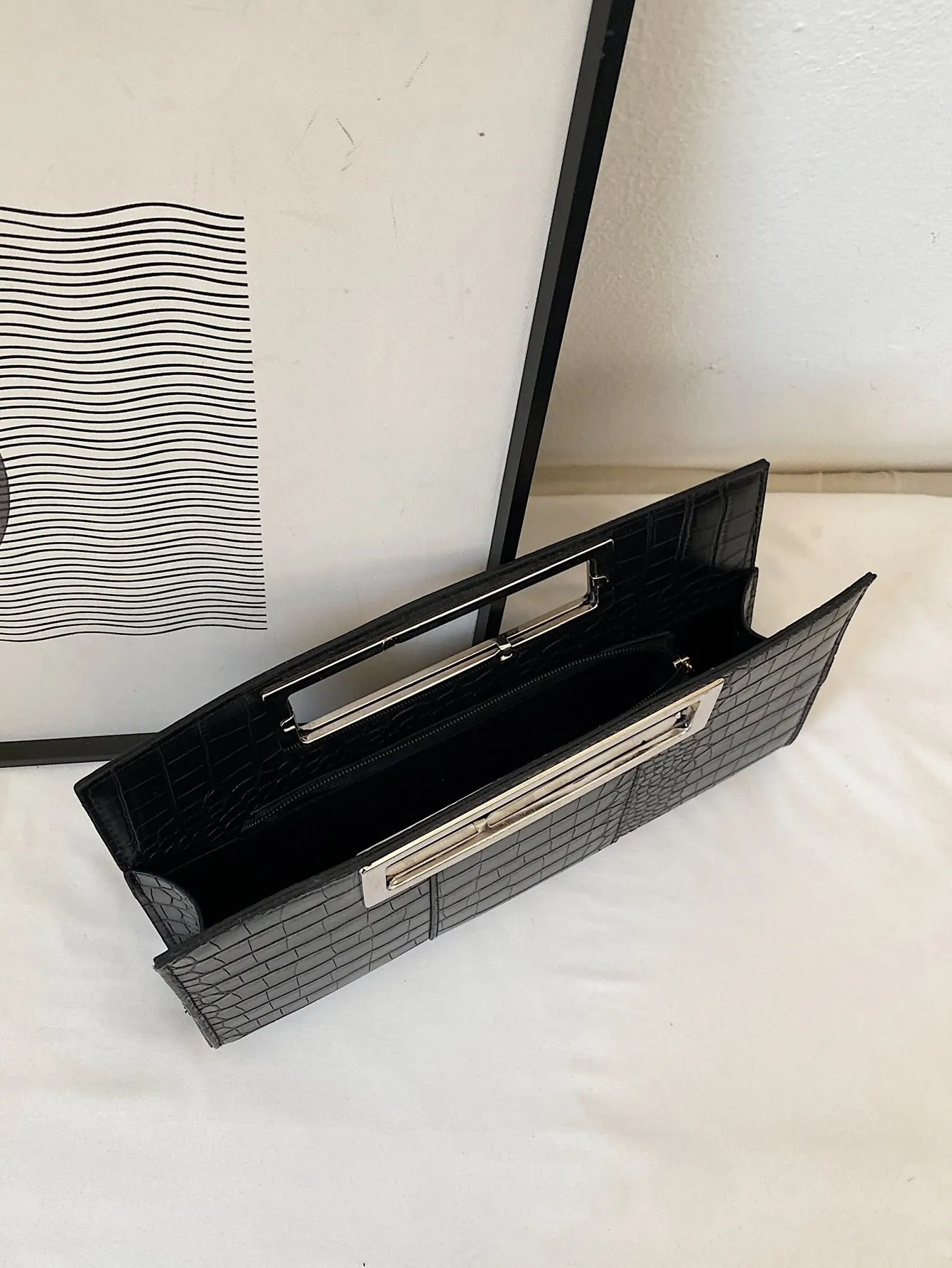 Crocodile Embossed Square Bag  - Black