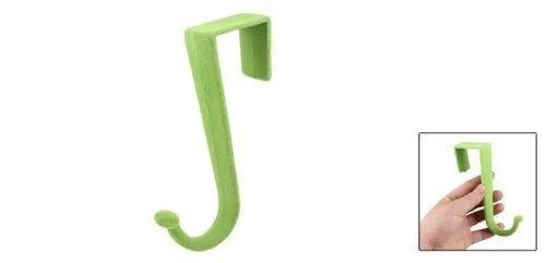 DealMux Green Plush Coated Plastic Over Door Hooks Hanger Storage Holder
