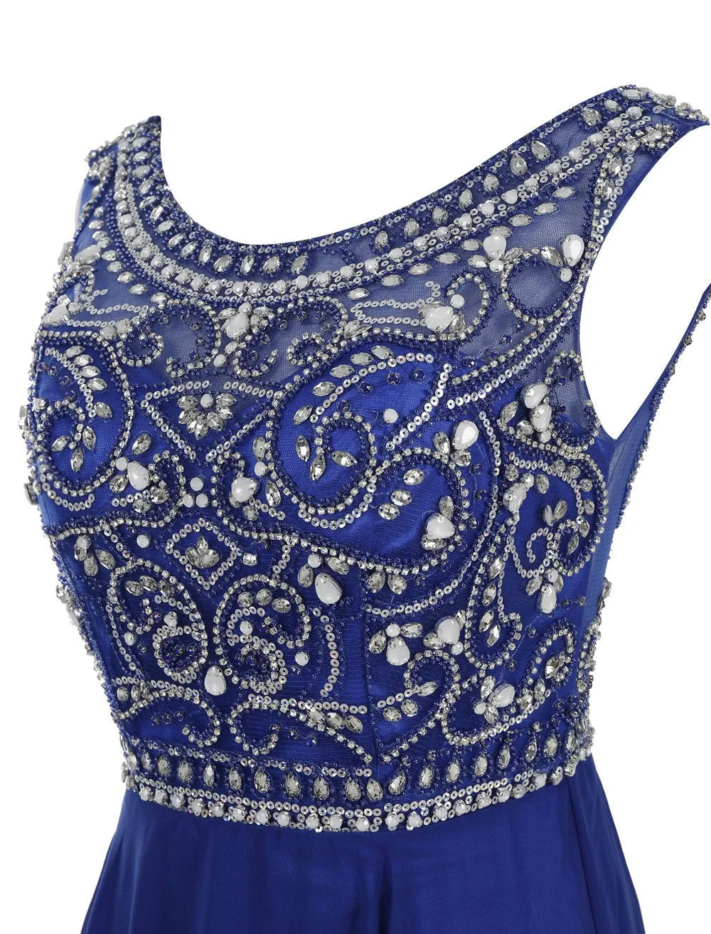 Decent Scoop A-line Royal Blue Beaded Sleeveless Prom Dresses online, MP368
