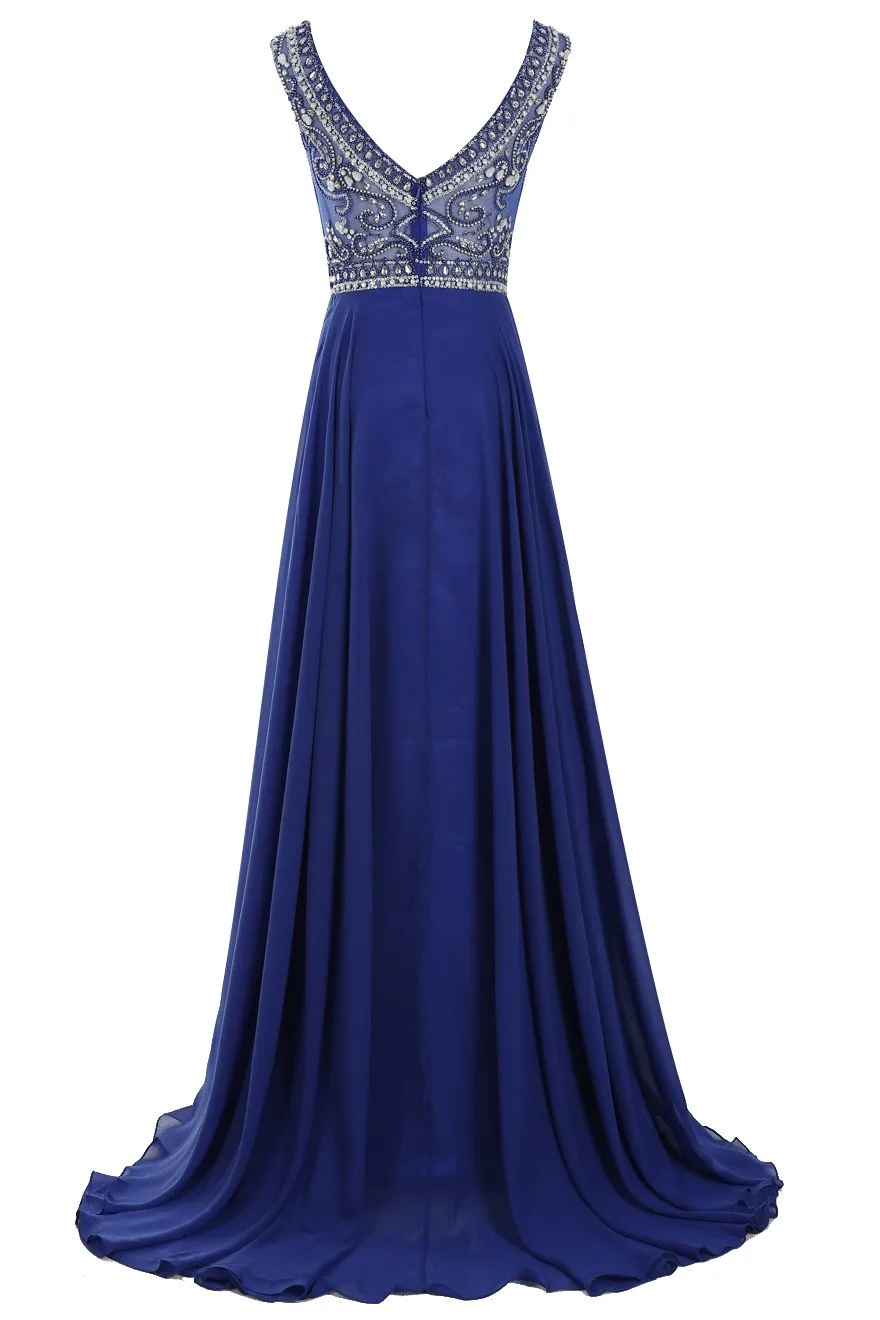 Decent Scoop A-line Royal Blue Beaded Sleeveless Prom Dresses online, MP368