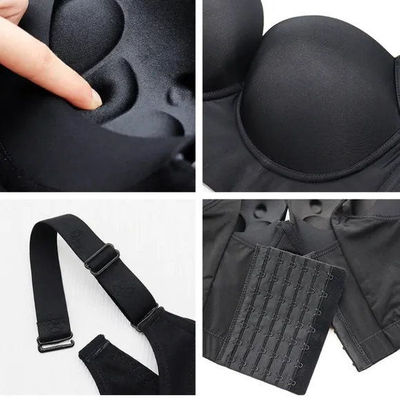 Deep Cup Fashion 40B Black Push Up Hidden Underwire Support Lift Seamless Bra
